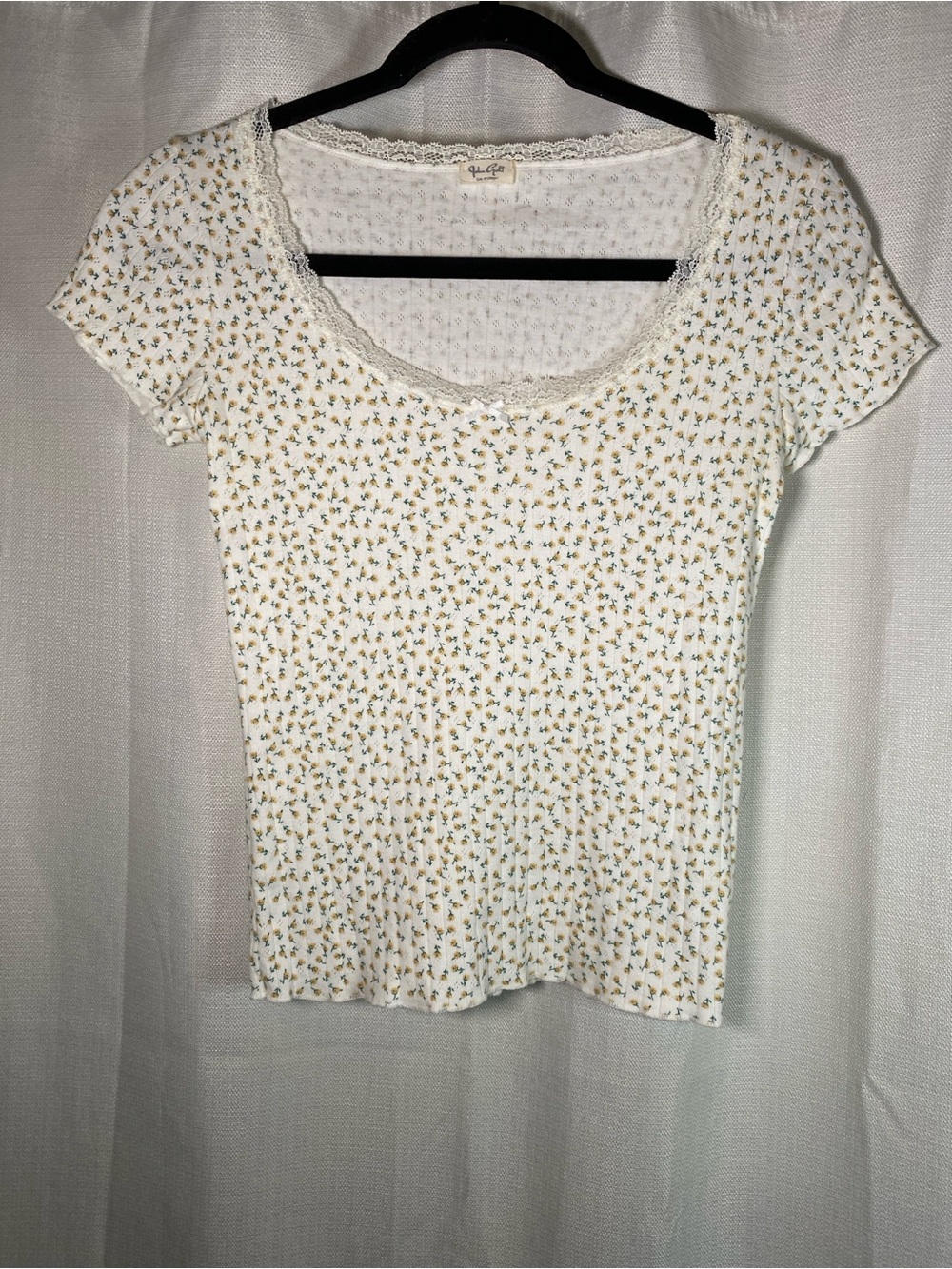 Brandt Melville Floral Mckenna Pointelle Short Sleeve Top